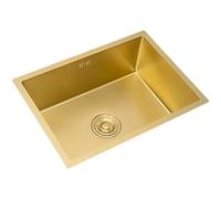 LXJBBD Single Bowl Kitchen Sink, 304 Stainless Steel, Top Mount or Undermount, Includes Drain, Gold Finish, Ideal for RV and Bar Areas