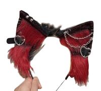 LXJLXD Anime Theme Gatherings Cat Ear Headband with Alloy Earring Movie Enthusiasts Plush Wolf Headband for Teenagers Adult(Burgundy)
