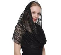 LXJLXD Elegant Lace Mantilla Veil Catholic Headscarf Bride Veil Headscarf Vintage Flower Veil Wedding Accessory(Black)