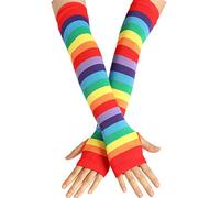 LXJLXD Rainbow Stripe Arm Warmer Fingerless Gloves Colorful Long Knit Mittens Costume Accessory For Cosplay Party Favor Supplie