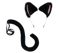 LXJLXD Sweet Student Woman Cat Ear Hairband with Tail Set Taking Photo Headbands Multicolors Cartoon Carnivals Hair Hoop(Suit Black)