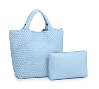 LXJYDN Straw Beach Bag 2 Pcs Women Simple Pu Woven Tote Bag And Handbag Large Capacity Tote Bag-Blue