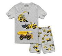 LXKA Boys Pyjamas Short Sets Kids Pjs Summer Toddler Boy 100% Cotton Dinosaur Digger Shark Sleepwear 2 Pieces Clothes Outfits 2-7 Years (7-8 Years, 2-Digger, 7_years)