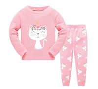 LXKA Girls Dinosaur Pyjamas Kids Pjs Cat Unicorn Clothing Little Toddler Winter Pajamas Children Clothes Sleepwear 100% Cotton Long Sleeve Shirts & Bottoms 2 Pieces Clothing Outfit Nightwear 7-8 Years