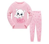 LXKA Girls Dinosaur Pyjamas Kids Pjs Cat Unicorn Clothing Little Toddler Winter Pajamas Children Clothes Sleepwear 100% Cotton Long Sleeve Shirts & Bottoms 2 Pieces Clothing Outfit Nightwear 7-8 Years