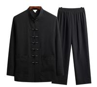 LXLAEOANG Kung Fu Uniform Kung Fu Shirt Traditional Clothing Set Man Fall Linen Buckle Retro Top Pants Tai Chi Breathable Uniforms(Color 3,43 (85-95kg))