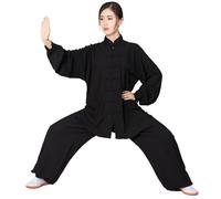 LXLAEOANG Kung Fu Uniform Taichi Uniform Cotton Suits Wushu Kungfu Clothing for Adult Martial Performance Tang Suit Taiji(Black,S(160cm))