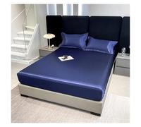 LXLAEOANG Mattress Cover Satin Waterproof Fitted Sheet Artificial Silk Mattress Cover Solid Color Elastic Band Bed Small and Large Mattress Protector(Blue1,150x190x25cm 1pc)