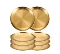 LXLAEOANG Stainless Steel Plate 8PC Metal Dining Dish Stainless Steel Round Plate Shallow Tray 14/17/20/23/26cm Picnic Camping Food Container Tableware Set for Picnic, Camping(23cm-8Pcs-Gold)