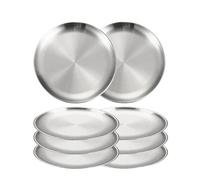 LXLAEOANG Stainless Steel Plate 8PC Metal Dining Dish Stainless Steel Round Plate Shallow Tray 14/17/20/23/26cm Picnic Camping Food Container Tableware Set for Picnic, Camping(17cm-8Pcs-Silver)
