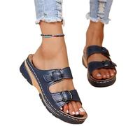 LXLAEOANG Summer Sandals Fashionable Slope Heel Casual Slides Independent Diamond Ladies Slip-On Shoes Rubber Bottom(Dark blue,43)