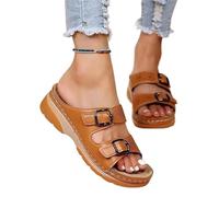 LXLAEOANG Summer Sandals Fashionable Slope Heel Casual Slides Independent Diamond Ladies Slip-On Shoes Rubber Bottom(Khaki,35)