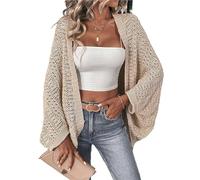 LXLAEOANG Womens Cardigans Cardigan for Women Solid Color Knit Elegant Front Open Bat Wing Sleeve Loose(Khaki,M)