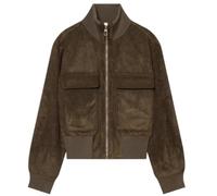 LXLAEOANG Women's Faux Suede Crop Bomber Jacket | Khaki Green Outerwear Elegant Stand Collar Zip Up Long Sleeve Coat