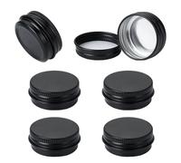 LXLK 6 Pcs Aluminium Tin Jars, 15ml Black Empty Round Cosmetics Containers Pots with Screw Lid for Homemade Cream Sample Candle Makeup Lip Balm Storage Travel