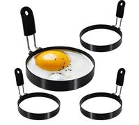 LXLOVESM 4 packs 3.5'' Egg Rings Set with Silicone Handle, Stainless Steel Egg Cooking Rings,Nonstick，For Frying Eggs and Egg Mcmuffins, Egg Mold For Breakfast