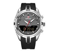 LXMJ-REWARD Watch Men's Casual Watch Multi-function Waterproof LED Double Movement Electronic Watch Father's Day/Birthday/Wedding Holiday Best Gift White Shell Gray Surface Black Belt