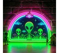 Lxmoneon Alien Neon Light Sign, Neon Signs for Wall, Green UFO Alien Spaceship LED Neon Sign, USB Powered Alien Neon Light for Bedroom Boy's Room Living Room Party Game Room Decor, Gift for Teens