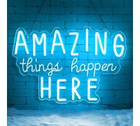 Lxmoneon Amazing Things Happen Here Neon Sign,Dimmable Positive Letter Neon Signs for Wall Decor,USB Motivational Neon Light Sign,LED Neon Wall Light for Bedroom Office Classroom Party Gift