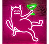 Lxmoneon Cat Neon Light Sign, Martini Cat Neon Light, Dimmable Pink Drinking Cat Led Neon Signs for Wall Decor, USB Neon Bar Sign for Bedroom Home Bar Drink Club Pub Man Cave Party Decor Gift