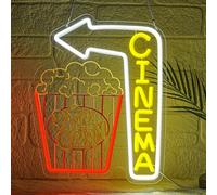 Lxmoneon Cinema Neon Sign Popcorn Neon Signs for Wall Decor Dimmable Cinema Arrow Neon Light Sign USB Movie Time Neon Sign for Living Room Lounge Home Film Room Commercial Theater Cinema Party