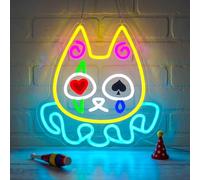 Lxmoneon Clown Cat Neon Sign, Poker Cat Neon Signs for Wall Decor, Dimmable Funny Animal Neon Sign, USB Powered Cat Led Neon Light for Bedroom Kids Room Game Room Club Bar Party Kawaii Decor Gift