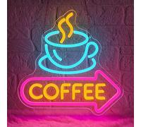 Lxmoneon Coffee Neon Light Sign Coffee Cup Neon Signs for Wall Decor | Dimmable Coffee Bar Neon Light USB Arrow Neon Sign for Cafe Shop Station Corner Home Bar Kitchen Party Gift