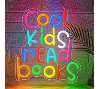 Lxmoneon Cool Kids Read Books Neon Sign for Kids Bedroom Classroom Decor USB Powered Reading Book Neon Light Colourful LED Letter Book Signs for Home Classroom Library Back to School Gifts