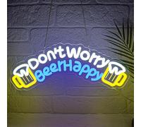 Lxmoneon Don't Worry Beer Happy Neon Sign Neon Beer Sign Dimmable Beer Led Signs for Wall Decor USB Beer Bar Neon Light Sign for Home Bar Decor Club Pub Restaurant Man Cave Party Gift