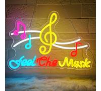 Lxmoneon Feel the Music Neon Sign,Musical Notes Neon Signs for Wall Decor,Colorful Music Led Neon Light,USB Dimmable Music Neon Wall Sign for Bedroom Music Room Recording Studio Bar Party Gift