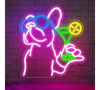Lxmoneon French Bulldog Drink Neon Sign Cocktail Led Signs for Wall Decor Dog Martini Neon Light Bar Signs for Home Bar Kitchen Restaurant Club Pub Man Cave French Bulldog Gifts