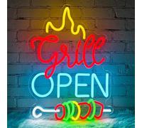 Lxmoneon Grill Open Neon Light Sign, Colorful BBQ Led Neon Signs for Wall, Dimmable Kebab Shop Open Sign, USB Barbecue Neon Light for BBQ Shop Bar Beer Pub Restaurant Man Cave Party Decor