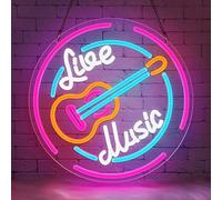 Lxmoneon Live Music Neon Sign Guitar Neon Sign Colorful Music Led Signs USB Music Light Up Letters Sign Dimmable Music Neon Wall Light for Bedroom Music Studio Live Broadcast Room Bar Club Party Gift