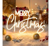 Lxmoneon Merry Christmas Neon Sign,Christmas LED Neon Signs for Wall Decor,Dimmable Warm White Neon Light,USB Letter Neon Light Sign for Party Home Bar Bedroom Holiday Decoration Gift