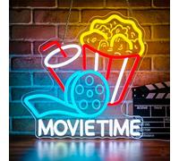 Lxmoneon Movie Time Neon Sign Cinema Neon Sign, Dimmable Popcorn Drink Led Sign for Wall Decor, USB Movie Night Neon Light for Theater Cinema Home Film Room Man Cave Party Gift