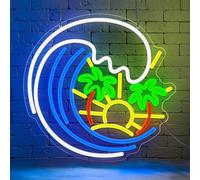 Lxmoneon Palm Tree Neon Sign Tropical Neon Signs USB Sun Sea Wave Neon Light Sign Led Bar Signs Dimmable Summer Beach Bar Neon Wall Sign for Bedroom Tiki Bar Club Hawaii Party Hotel Office Decor Gift