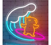 Lxmoneon Surfing Capybara Neon Light Sign, Capybara Neon Sign Cute Animal Led Neon Signs for Bedroom Capybara Night Light Funny Cartoon Neon Sign for Kids Room Game Room Bar Club Birthday Party Gifts