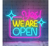 Lxmoneon Yes We Are Open Neon Light Sign,Colorful LED Shop Open Signs | USB Dimmable Open Neon Wall Sign for Business,Open Sign for Cafe Bar Dessert Shop Salon Hotel Restaurant Window Display