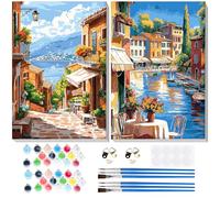 Lxmsja 2 Pack Framed Paint by Numbers for Adults Beginner, Landscape Painting by Numbers Kit for Adults Canvas Kits, Easy DIY Acrylic Drawing Painting Kit Gift for Home Wall Decor, 8x8inch