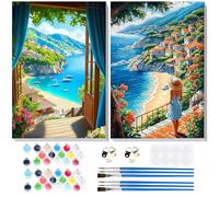Lxmsja 2 Pack Framed Paint by Numbers for Adults Beginner, Landscape Painting by Numbers Kit for Adults Canvas Kits, Easy DIY Acrylic Drawing Painting Kit Gift for Home Wall Decor, 8x12inch
