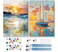 Lxmsja 2 Pack Framed Paint by Numbers for Adults Beginner, Landscape Painting by Numbers Kit for Adults Canvas Kits, Easy DIY Acrylic Drawing Painting Kit Gift for Home Wall Decor, 8x8inch