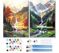 Lxmsja 2 Pack Landscape Paint by Numbers for Adults Beginner with Frame, Landscape Painting by Numbers for Adults on Canvas, DIY Acrylic Painting Kit Art and Crafts Gifts for Home Wall Decor, 8x12in
