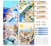 Lxmsja 4 Pack Framed Paint by Numbers for Adults Beginner, Landscape Painting by Numbers Kit for Adults Canvas Kits, Easy DIY Acrylic Drawing Painting Kit Gift for Home Wall Decor, 8x12inch