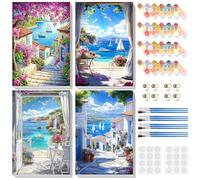 Lxmsja 4 Pack Framed Paint by Numbers for Adults Beginner, Landscape Painting by Numbers Kit for Adults Canvas Kits, Easy DIY Acrylic Drawing Painting Kit Gift for Home Wall Decor, 8x12inch