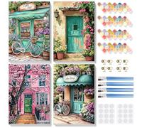 Lxmsja 4 Pack Framed Paint by Numbers for Adults Beginner, Landscape Painting by Numbers Kit for Adults Canvas Kits, Easy DIY Acrylic Drawing Painting Kit Gift for Home Wall Decor, 8x12inch