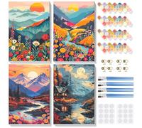 Lxmsja 4 Pack Landscape Paint by Numbers for Adults Beginner with Frame, Mountain Painting by Numbers for Adults on Canvas, DIY Acrylic Oil Painting Kit Art and Crafts Gifts for Home Decor, 8x12inch