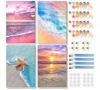 Lxmsja 4 Pack Landscape Paint by Numbers for Adults Beginner with Frame, Seaside Painting by Numbers for Adults on Canvas, DIY Acrylic Beach Painting Kit Art and Crafts Gifts for Home Decor, 8x12in