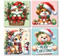 Lxmsja 4 Pack Paint by Numbers Christmas for Children Adults with Frame, Painting by Numbers Animals for Kids on Canvas, Diy Acrylic Painting Kit for Home Wall Decor, 8x8inch