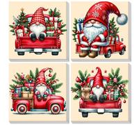 Lxmsja 4 Pack Paint by Numbers Christmas for Children Adults with Frame, Painting by Numbers Gnome for Kids on Canvas, Diy Acrylic Painting Kit for Home Wall Decor, 8x8inch