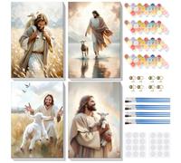 Lxmsja 4 Pack Paint by Numbers Jesus for Adults Beginner with Frame, Painting by Numbers Lamb on Canvas, DIY Acrylic Painting Kit Easter Gifts for Home Wall Decor, 8x12inch